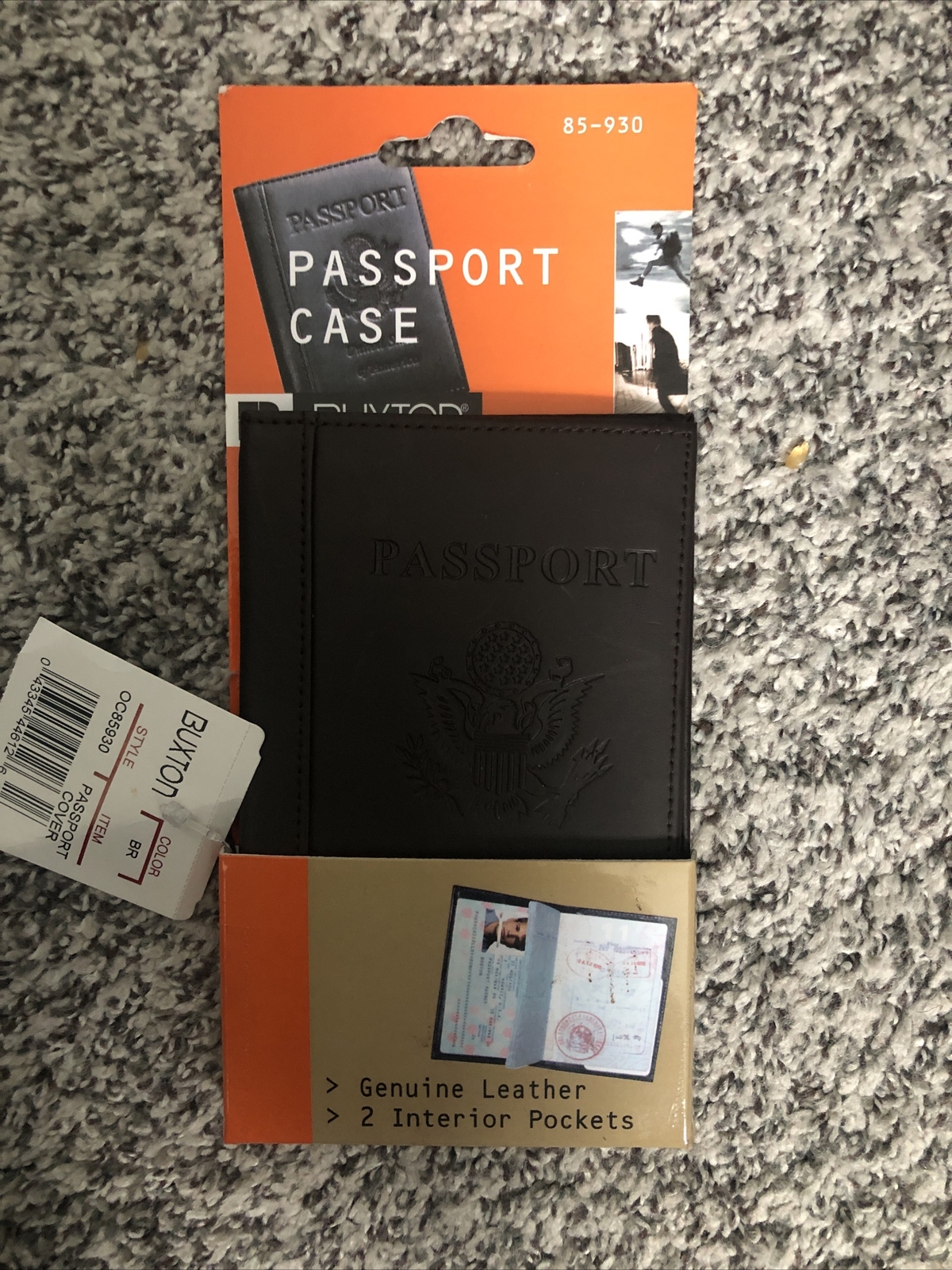 BUXTON Brown Leather Passport Holder for USA Travel Wallet  -image