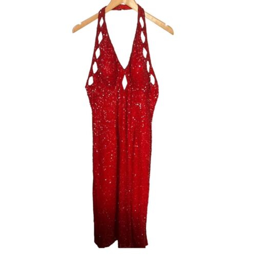 Scala Y2K Silk Beaded Gown Cut-Outs Red Large - image 1