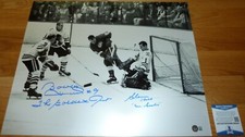 BECKETT BOBBY HULL-GLENN HALL SIGNED CHICAGO BLACKHAWKS 16X20 PHOTO BB40218