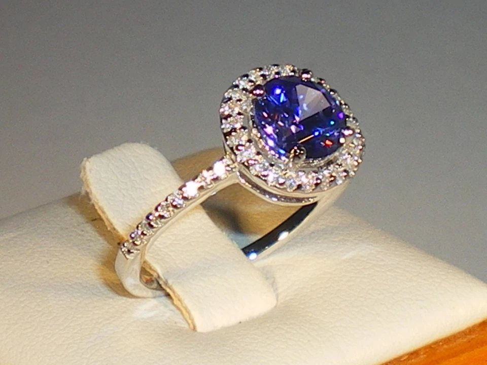 Donna argento 925 con tanzanite e zaffiro anello a grappolo - Immagine 2 di 4