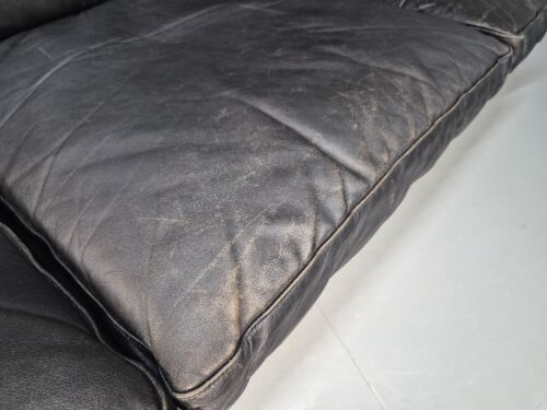 Vintage Danish 3 Seat Sofa Black Leather Rosewood 1960s Retro MCM EB8731 M3SS - Picture 14 of 19