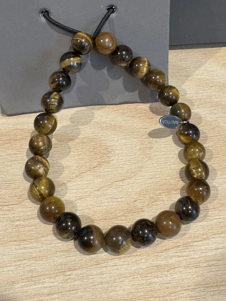 NAUTICA Tiger Eye Beaded Feather Charm Bracelet, Uni Sex, Brown/Black - Image 3 of 3