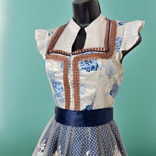 New XL Oktoberfest Blue Floral Lace Dirndl Dress Bavarian German Trachten