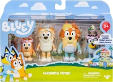 Bluey Wedding Figures Pack of 4, Articulated Character Toys with Uncle Rad, Fris