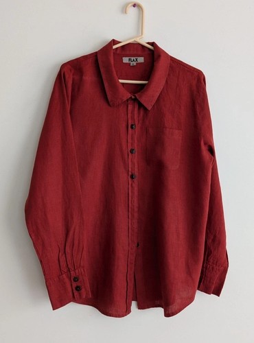 Flachs rost orange rot Leinen Knopfleiste Herbst Herbst Boho Oversize Lagenlook MED