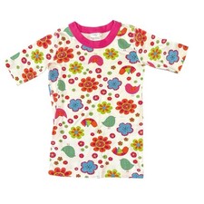 Hanna Andersson Girl 10 140cm Pajama Top Shirt Flowers Birds Short Sleeve