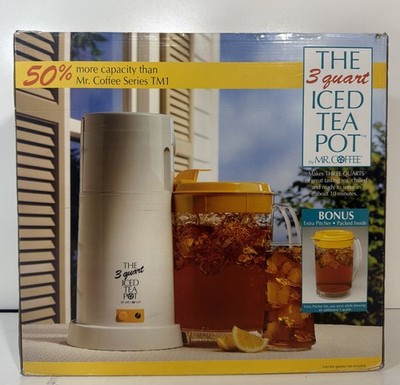 New Vintage 1995 Mr. Coffee TM3P 3 Quart Iced Tea Maker Yellow Lid Extra Pitcher
