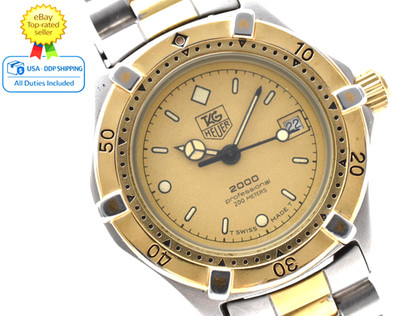 [EXC+5] TAG Heuer Professional 2000 964.008-2 Date Gold Dial Quartz Ladies Watch