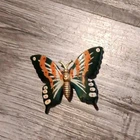 Vintage GoldTone Green Enamel Butterfly Insect Brooch Pin Estate Costume Jewelry