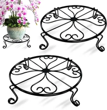 2 Pack 12" Black Metal Plant Stands for Indoor/Outdoor Flower Pots