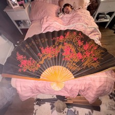 JAPAN Japanese folding fan for dancing NIHON BUYOU SAKURA pink black