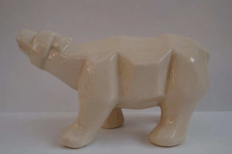 Statue Figurine Ours Animalier Style Cubiste Porcelaine Ceramique - Photo 4/4