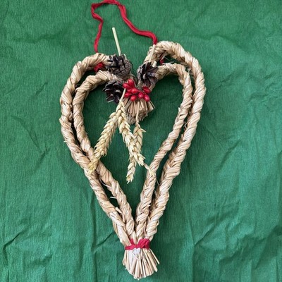 Vintage Weihnachten hängendes Strohherz SKANDINAVISCHES STROHHERZ VALENTINSTAG groß 