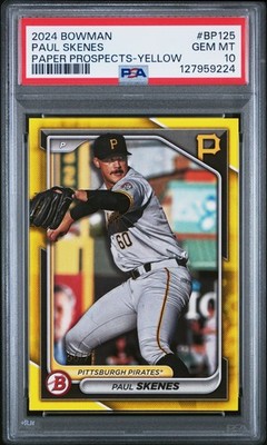 2024 BOWMAN PAPER PROSPECTS YELLOW #BP125 PAUL SKENES 66/75 PSA 10