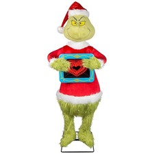 Dr. Seuss 4 pies El Grinch con LED Letrero Corazón Musical Animatronic Decoración Interior