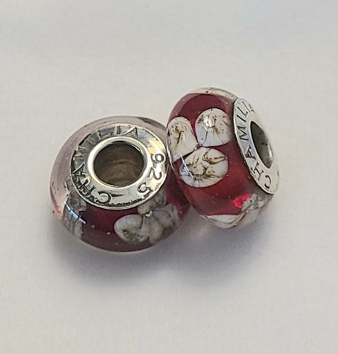 Chamilia Set Of Ruby Blooms Murano Glass Charms - Picture 1 of 1