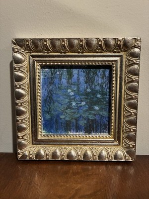 Monet Blue Water Lilies Framed Print 7.5x7.5 Impressionist Silver Wall Art