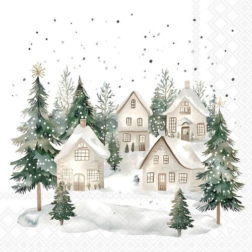 Weihnachten Servietten Lunch 33X33 3-Lagig 20 StüCk Dorf Im Schnee Snowy Houses-image