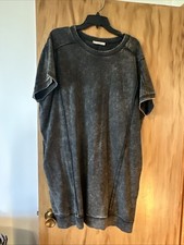 Zenana French Terry Acid Wash T-Shirt Dress, Ash Black, Women’s L / XL