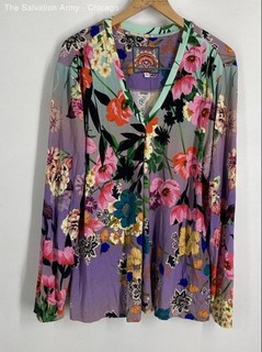 Johnny Was Womens Multicolor Floral Long Sleeve V Neck Blouse Top Size X Large
