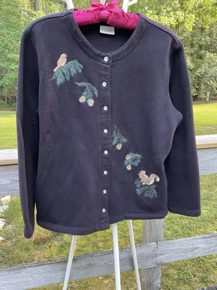 Abuela Grannycore Ardilla Perla A Presión Cuadrado Corto Cárdigan Sudadera Bordada Foto 3 de 4