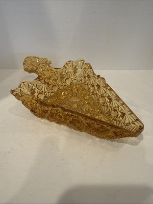 Vintage MCM Daisy & Button Amber Yellow Trinket Piece Of Pie Dish L.E. Smith