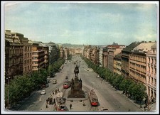 VINTAGE Prague Wenceslas Square Václavské náměstí Street Scene Trams CZECH K041