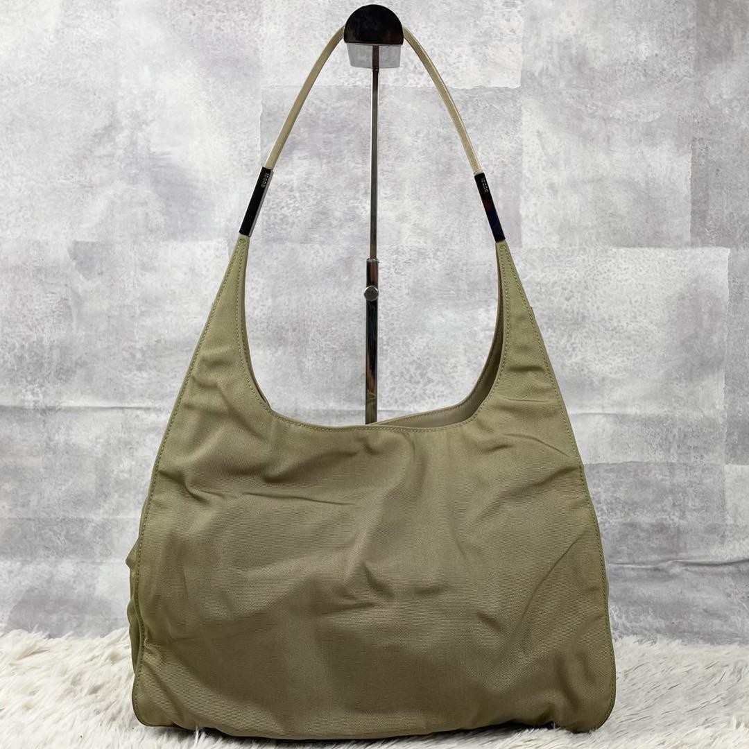 Gucci Vintage Brown Nylon Tote Bag with Silver Metal Fittings 37x31x13cm