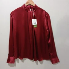 LILYSILK Shirt Womens Size 6 Wine Red 100% Mulberry Silk Long Sleeve Blouse NWT