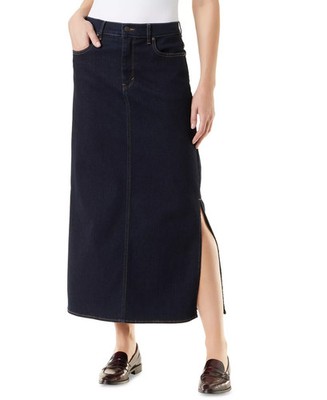 Gloria Vanderbilt Side-Slit Denim Maxi Skirt Women's 10 Rinse Royale Belt Loop