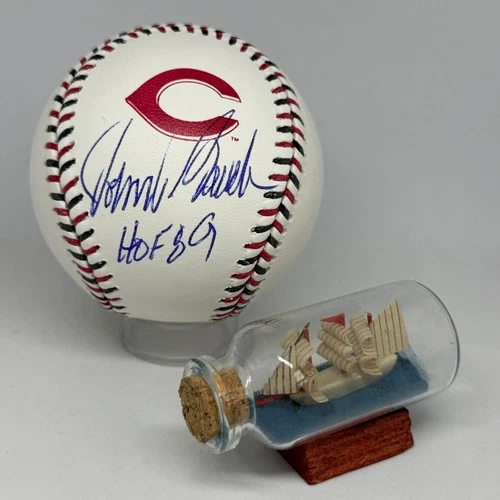 Johnny Bench signed Reds Team Stitch Logo Baseball JSA COA Inscribed HOF A3958