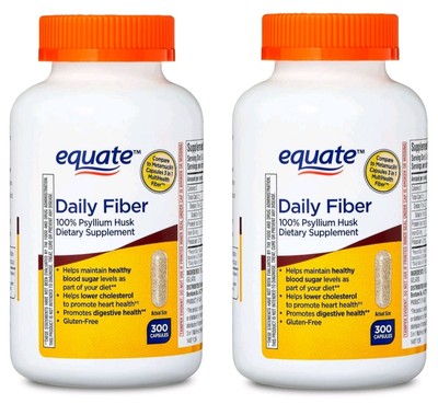 2 Pack Equate 100% Psyllium Husk Daily Fiber Dietary Supplement 600 Capsules 