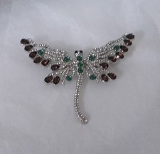 New Silvertone Brilliant Multicolored Crystals Dragonfly Pin Brooch Stunning