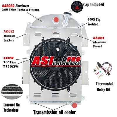 3-ROW ALUMINUM RADIATOR SHROUD FAN Fit 35-36 CHEVY TRUCK MASTER EA ED A-BODY/AT