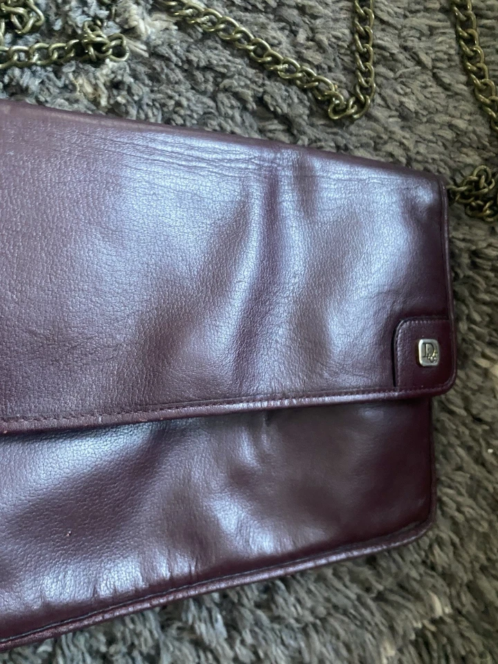 Vintage 1970s Christian Dior Oxblood Leather Handbag Good Condition Long Chain - Image 2 of 4