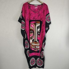 Modern Winlar Women's Pink Tribal Face Caftan One Size Boho Maximalism Beachy