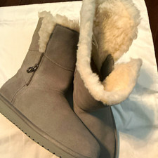 Women's Gray Koolaburra by UGG Suede Ankle Bootie Faux Fur Lined Side Zip