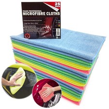 25 MICROFIBRE CLOTHS 40X40CM BUFFING DRYING MULTI PURPOSE CLEANING WASHABLE