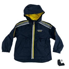 London Fog 2T Toddler Boy Navy Blue Rain Wind Jacket Poly Lined Hood Pockets NEW