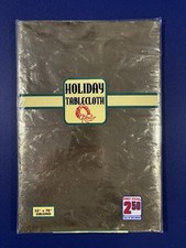 Vtg New NOS 52 X 70 Oblong Gold Holiday Tablecloth Vinyl Surface Flannel Back