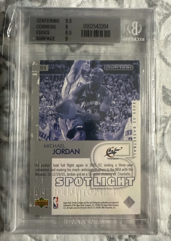 Michael Jordan 2002-03 Upper Deck Ovation numerado a/499 BGS 8,5 casi nuevo-como nuevo+ raro Foto 4 de 4
