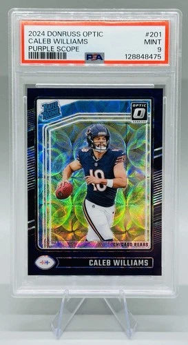 2024 Optic - Rated Rookie Caleb Williams #201 Purple Scope Prizm (RC) PSA 9