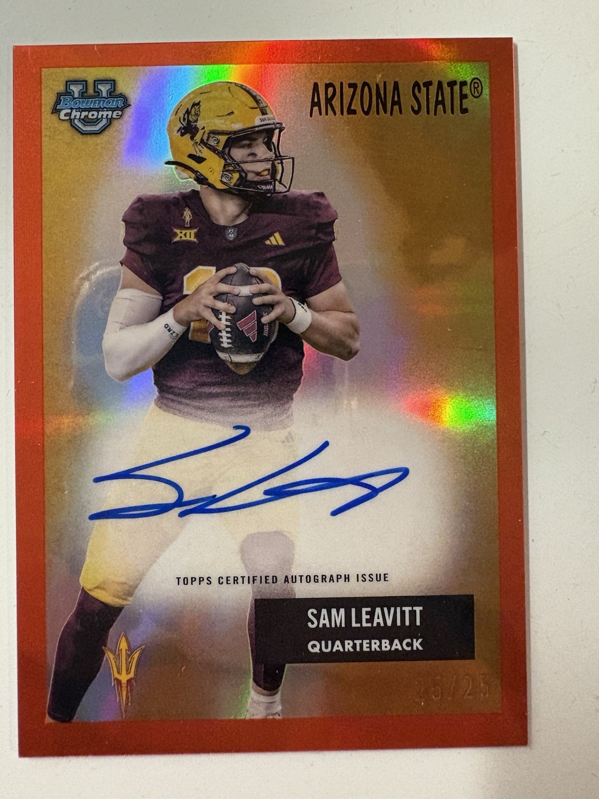 SAM LEAVITT 2025 Bowman University Chrome 1955 Retro Orange Refractor AUTO 25/25
