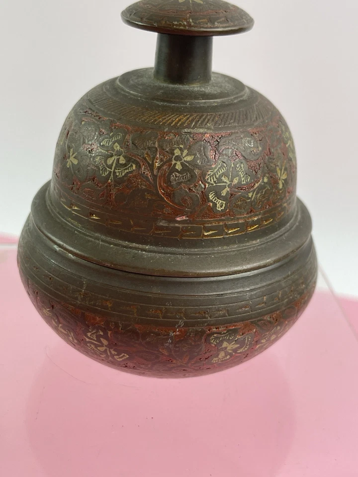 Campana garra de elefante esmaltada de latón indio vintage Cloisonne completa 4" de alto Foto 2 de 4