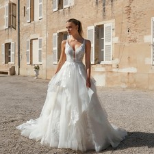 Thin Strap Sweetheart Neckline Tulle A-Line Wedding Dress Open Back Zipper Gown