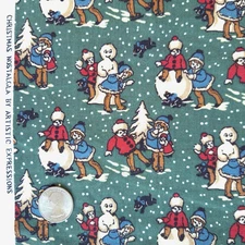 Christmas Nostalgla Artistic Expressions Children Snow Green Cotton Fabric BTY