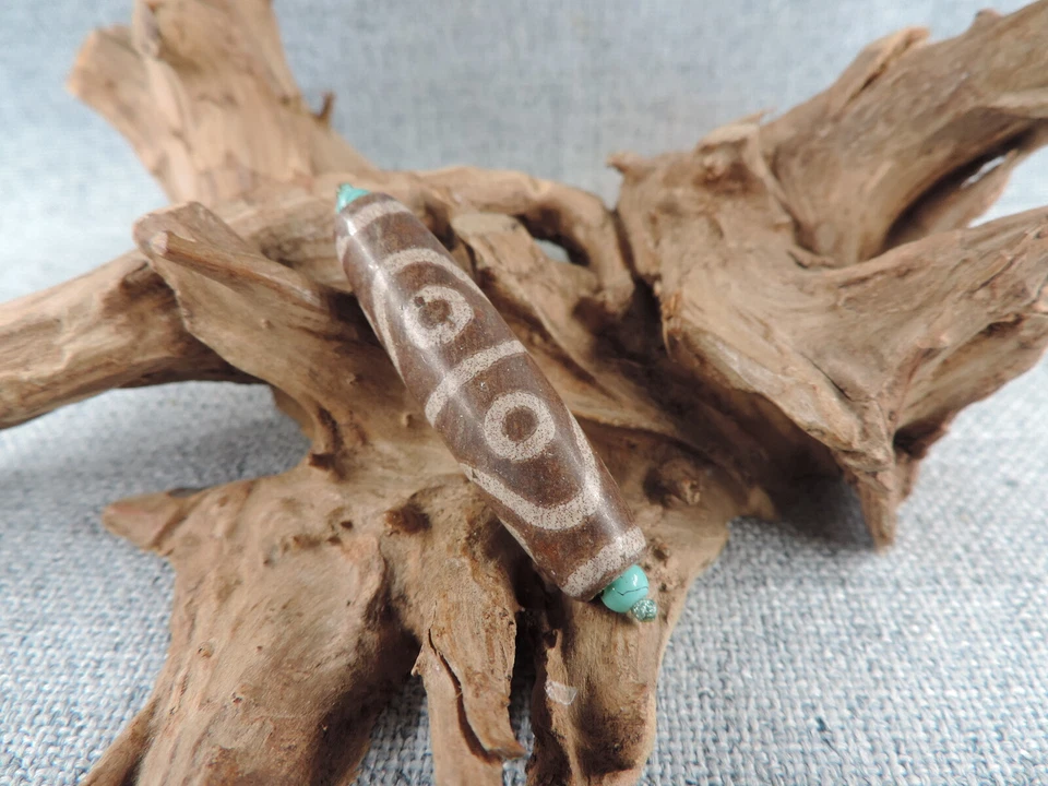 Auténtico Amuleto Tibetano Zinnober Dzi Cuentas Diente de Tigre Antiguo Cuentas de Cinabrio Gzi D15 Foto 4 de 4