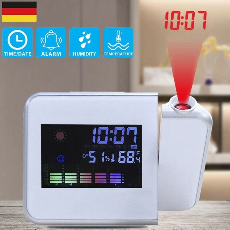 LCD Alarm Wecker mit Projektion Snooze Datum Temperaturanzeige Alarm Tischuhr - Bild 2 von 4