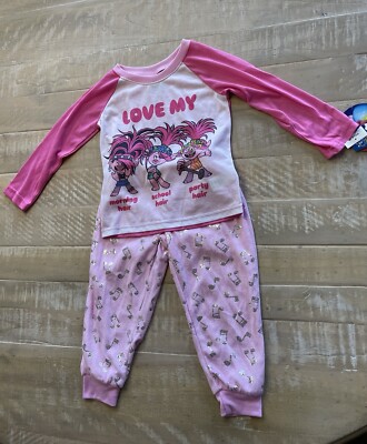 NEW Girls TROLLS  Love My Party Hair  Pajamas 2-Piece Set, P.J. s Size 4 4T