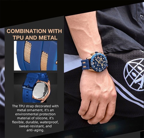 NAVIFORCE Men Military Silicone Band LED Digital Luminous Quartz Wrist Watches - Picture 16 of 28